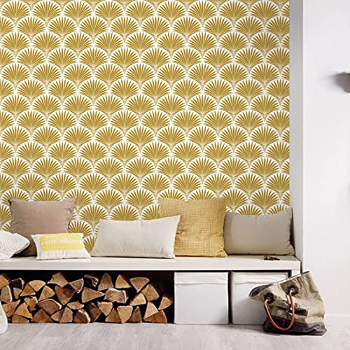 Papiers Peints Moutarde Jaune Vintage Papier Peint Adhesif Mural Salon Papier Adhesif pour Meuble Papier Peint Intissé Facile à Peler Papier Adhésif Décoratif Cuisine 40x250cm