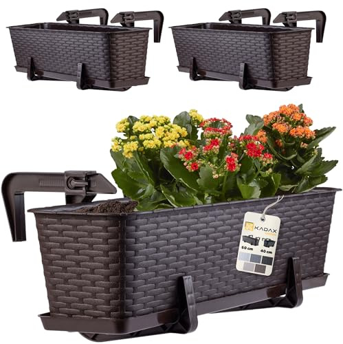KADAX Blumenkasten 60 cm 3er Set Balkonkasten – Kunststoff Pflanzkasten für Balkon & Garten, Braun, Wetterfest & Stabil, Ideal für Blumen & Kräuter