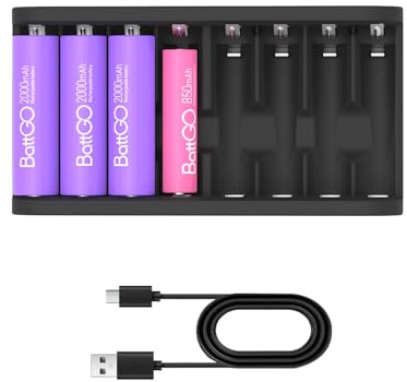 ISDT A8 AIR - Caricabatterie AA AAA, 8 slot, USB-C con controllo tramite app Bluetooth, caricabatterie intelligente per batterie NiMH NiCd 1,5 V agli ioni di litio Eneloop, aggiornamento firmware