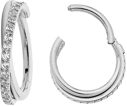 365 Sleepers (10mm) Titan 1,2mm Doppelring Kristall Segment Nasenring Hoop Knorpelohrring Septum Clicker Klappbarer Lippen Daith Helix Rook Tragus Lobe Snug Piercing Schmuck