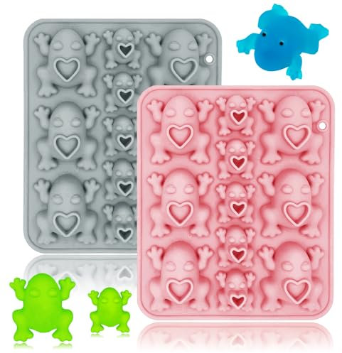 Lot de 2 moules à chocolat en silicone en forme de grenouille 3D pour bonbons, savon, décoration de cupcakes