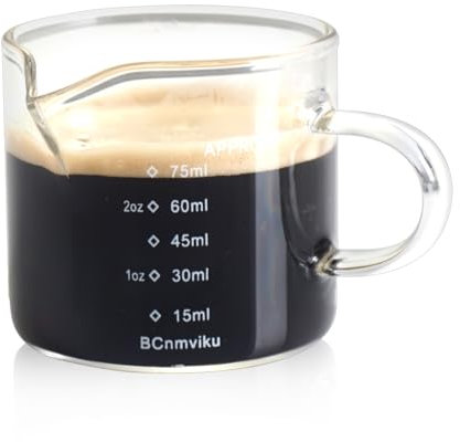 BCnmviku 75ml Espresso Shot Glass,V-Shaped Pouring Spout Glass Measuring Cup,Espresso Cup for Coffee, Cappuccino,Latte,Wine (1)