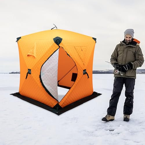 Angelzelt 2 Mann, Tragbare Freistehendes Isoliertes Zelt 210D Oxford Tuch und Fiberglas Rods 1-2 Menschen Quadrat EIS Angeln Zelt Allround Schutz für Parks Hinterhöfe (Orange)