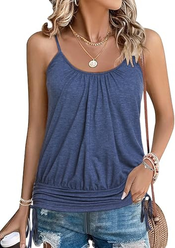 Zeagoo Tops Mujer Top Espagueti Camisola Sin Mangas de Verano Monocolor Tirantes Finos Camiseta Sin Mangas Sueltas Camisetas Largas Azul Marino S