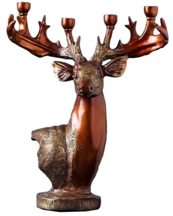 FURLOU Kandelaber, 4-Armiger Kandelaber, Kunstharz, Hirschskulptur, Kerzenständer, Kerzenständer, Kerzenhalter für Tischdekoration(Antique Red Bronze)