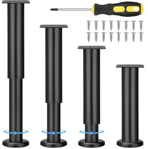 Zocipro 4Pcs Furniture Legs, Heavy Duty Black Adjustable Cabinet Legs 18-30cm with 16 Screws, Metal DIY Furniture Replacement Support Feet Legs for Sofa Table Chair Desk Kitchen Cupboard