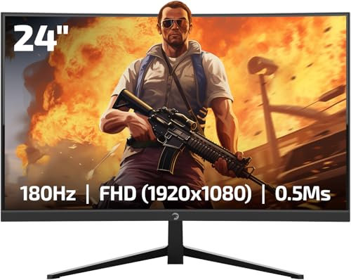 GAMEPOWER Vivid T40 Curved Gaming Monitor 24 Zoll, Full HD 1080P, 180Hz 0.5ms PC Bildschirm, VA Gebogen HDR Display, Rahmenloses, FreeSync G-Sync, 125% sRGB, mit Lautsprecher