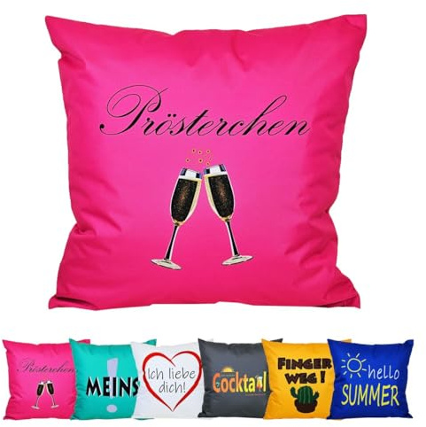 JACK 50x50cm Motiv Outdoor Lounge Kissen Dekokissen inkl. XXL-Füllung Wasserabweisend Sitzkissen Garten Stuhl Lotus Effekt lustig, Farbe:Prösterchen