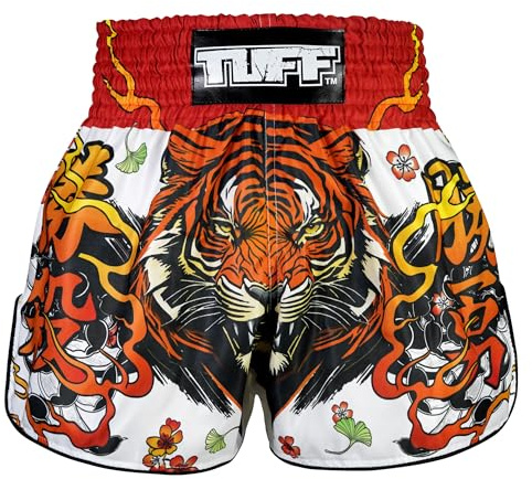 Tuff Sport Muay Thai Boxing Shorts, Retro Styles, Classic Slim Cut, MMA, Kickboxing, Workout Set, Tuf-rms110-wht, Medium