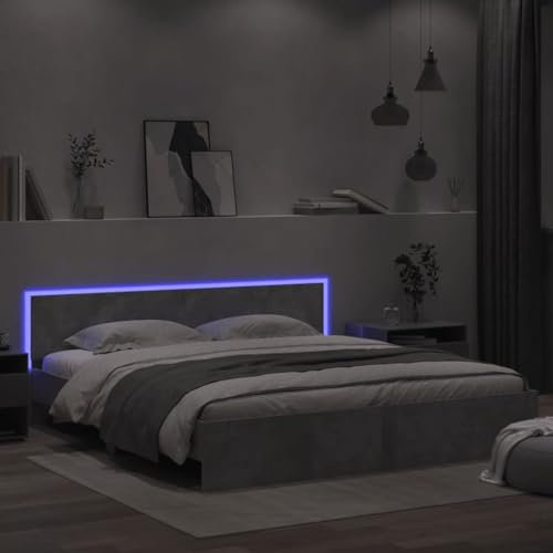 ZEYUAN Bettgestell mit Kopfteil und Beleuchtung Betongrau, Bett, Bed Frame, Familienbett, Bettrahmen, Bett Gestell, Bett Rahmengestell, Schlafzimmer Bett - 3207591