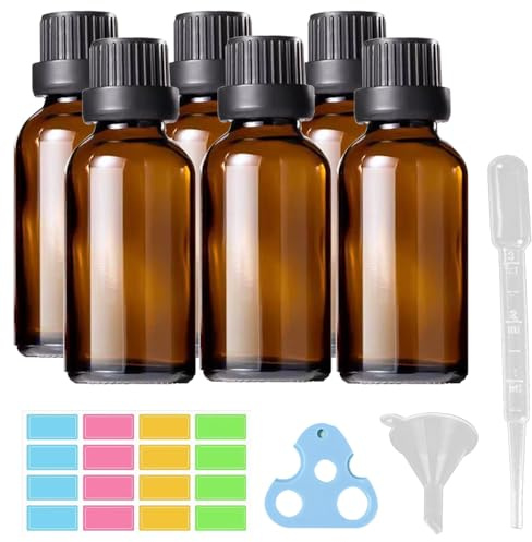 DITK-U 6 Stück 30ml Tropfflasche aus Glas Braune Apothekerflasche Glasfläschchen für Ätherische Öle Mini Flaschen zum Befüllen mit Tropfer Trichtern