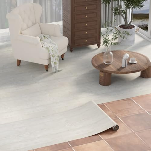 Homease PVC Bodenbelag Selbstklebende Holzoptik Vinylboden, Wasserdichte Schneidbar Vinylbodenbelag Bodenaufkleber für Bettzimmer, Küche, Wohnzimmer, 60x500cm Weißgrau