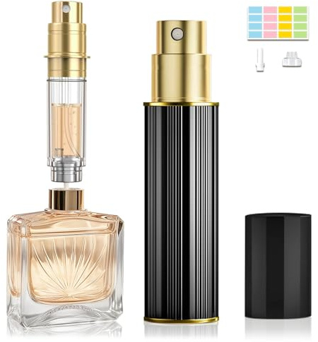 JOOMOKO Perfume Atomiser, Perfume Travel Bottle, 10ML Atomiser Spray Bottle, Refillable & Travel Size Perfume Spray Bottle Easy to Refill Cologne Dispenser for Women Men (Black)