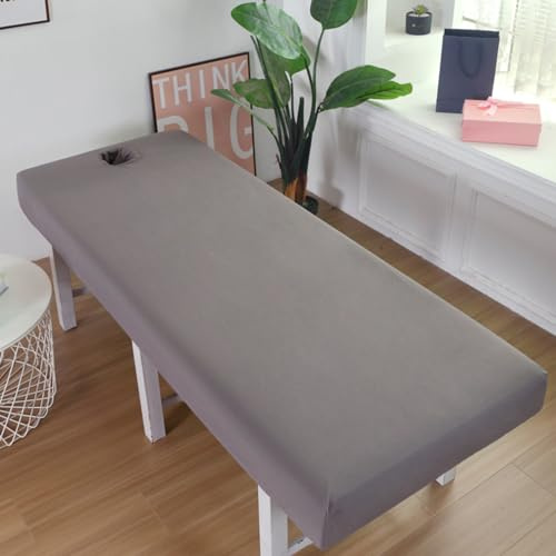 LDLCYCN Imperméable Drap Housse Table De Massage Avec Trou Visage De Protection Pour Table De Massage Spa Rafraîchissante Housse De Drap De Massage Bande Élastique Tête Carrée,Gris,180 * 60cm(T)