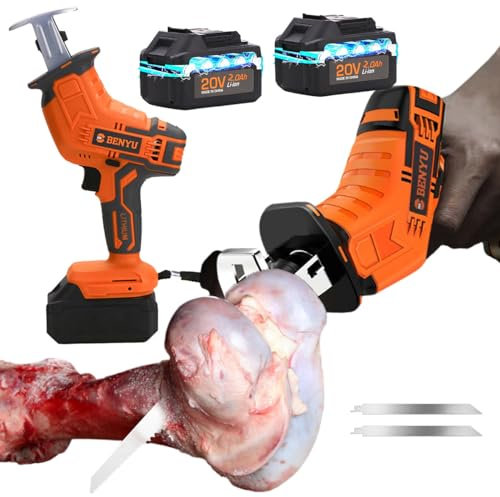 Sierra de hueso de batería de litio de acero inoxidable, herramienta eléctrica de corte de carne y hueso para uso doméstico con 2 cuchillas de 225 mm de longitud y 2 baterías de 2.0 Ah