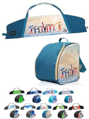 BAMBINIWELT Kinder Ski Set - Skischuhtasche, Standfläche & Skitasche - Ski, Stöcke & Handschuhe - Rucksack Boots, Helm & Skibrille - Cordura, wasserfest