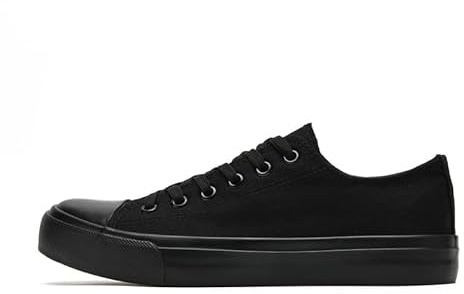 Damer tygskor låga toppskor för kvinnor män klassiska snörning sneakers kanvas Plimsolls pumpar vardagliga tennisskor, Helt svart, 36 EU