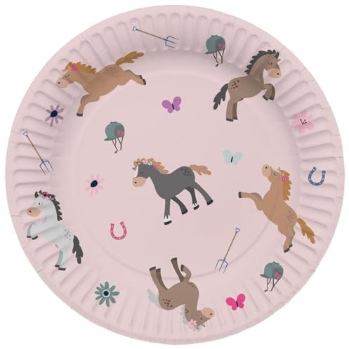 Folat 27503 Pferd Geburtstag Deko Rosa - Teller - Happy Horse - 23 cm - 8 Stück - Pferde Partygeschirr für Pferdparty