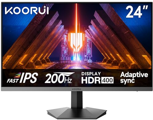 KOORUI 24 Gaming Monitor High Speed IPS 200Hz FHD HDR400 Display 1ms PC Screen 90%DCI-P3 Color Gamut Adaptive Sync Ultra Slim Frame VESA Mountable HDMI 2.0 DP 1.4 G2411P Computer Monitor