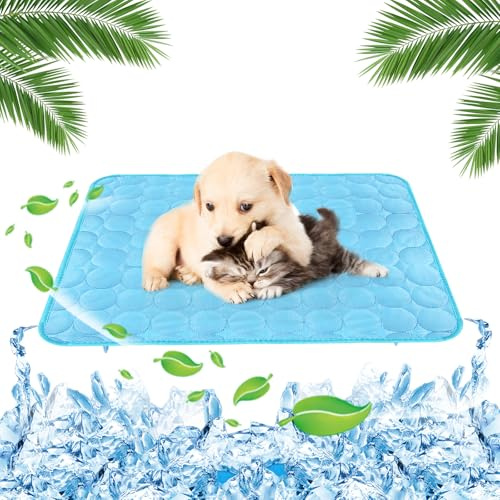 Yegookay 62 * 50cm Tapis de Refroidissement pour Animaux Durable Ice Silk Pet Cooling Mats Doux et lavables Résistant aux Rayures et Aux Morsures pour la Pelouse du Siège de Voiture du Canapé (Bleu M)