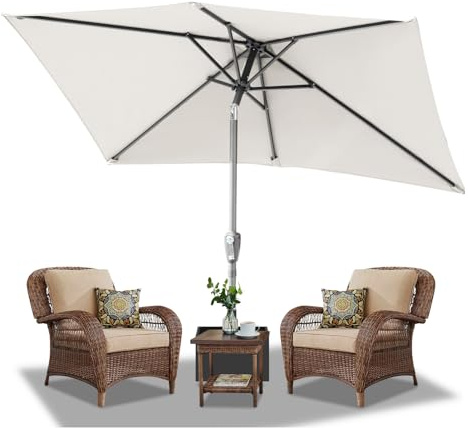 Daromigo Sonnenschirm Rechteckig 300 x 200 cm Beige mit Kurbel | Ampelschirm Sonnenschutz UV50+, 30° knickbar, Gartenschirm Terrassenschirm wasserdicht für Garten, ohne Ständer