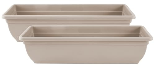 Muddy Hands Pack of 2-60cm Long Stone Trough Plant Pot Plastic Planter Indoor Home Outdoor Garden Window Herb Flower Box