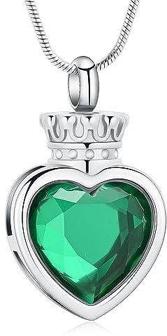 Ydmwannx Collier urne funéraire en acier inoxydable avec pendentif en forme de couronne et cœur pour femme, Acier inoxydable