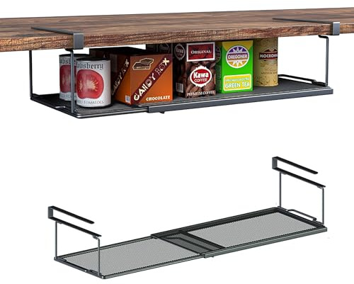 ROLIZOE Panier de rangement extensible sous étagère, panier de rangement en métal à suspendre, étagère sous le bureau pour cuisine, armoire, banc à chaussures, organisateur de vaisselle