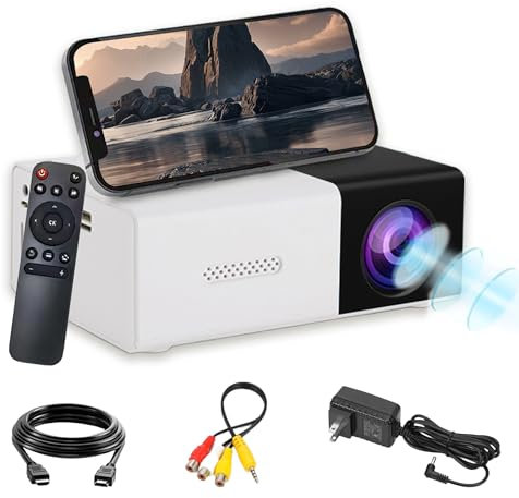 YG300 Mini Proyector Portátil,Full HD 1080P Proyector Inteligente de bajo Ruido para Cine en casa,Video proyector de Cine pequeño Compatible con DVD/Phone/HDMI/USB/PC/Audio,Interior Exterior (Negro)