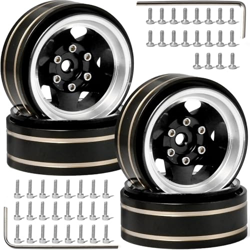 1.3 Beadlock Wheel Rim Aluminum Alloy Brass Negative Offset 1.3 Inches Wheel Hub Width 1.5cm OD 3.7cm Crawler Rims Fit for 1/18 1/24 TRX4M SCX24 FMS Ascent-18 RC Car Off Road Tire 4Pcs (Black)