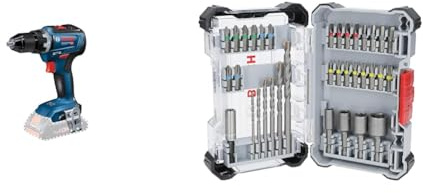 Bosch Professional 18V System cordless screwdriver GSR 18V-55 (without batteries and charger, in carton box) + 35x Extra Hard Schrauberbit‑ und CYL-3 Bohrer-Set, 35‑TLG. (197 x 110,5 mm, Zubehör)