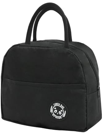Schwarz Thermische Lunchbox Tasche - Tragbare Thermische Kühltasche, Isolierte Kühltragetasches, Mini Kühltasche mit Lsolierter Aluminiumfolie, Kühltasches Klein Faltbar für Arbeit Schule Picknick