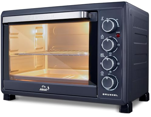 Grunkel Horno eléctrico multifunción de sobremesa de 38L con 3 funciones de calor, ventilador convección, y selector de temperatura hasta 230ºC. Temporizador hasta 60 min - 2000W 38L