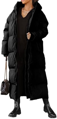 Dam Hoodad Vadderad Maxi Dunjacka Lång Quiltad Pufferjacka Vinter Långärmad Varm Ytterkläder