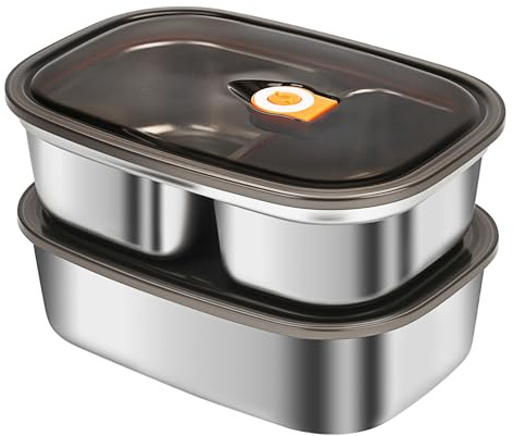 CTDMJ Edelstahl Brotdose Mit Fächern, 2 Stück 1.2L+1.7L Metall Lunchbox,Tragbare Auslaufsicher Bento Box Lunch Box Sandwichbox, Brotzeitdose für Kinder & Erwachsene