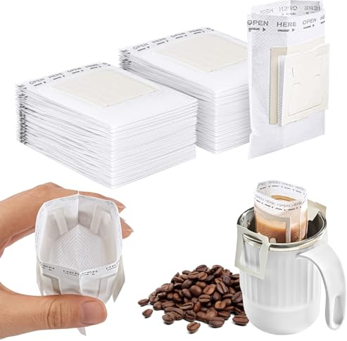 ABOHU 80 Pcs Portable Coffee Filter Paper Bag, Food Grade Hanging Ear Drip Coffee Bag, Single Serve Disposable Drip Coffee Filter Bag for Home Office Travel Camping, White