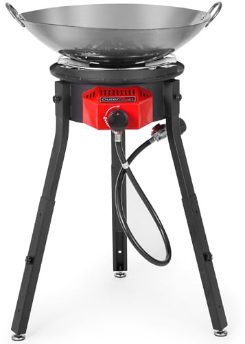 OuterMust Outdoor Kocher mit Eisen Wok und Propangasbrenner, 54.000 BTU Hochdruck-Gasherd für Hinterhof-Grill, Heckklappe & Kochen im Freien (TC-01)
