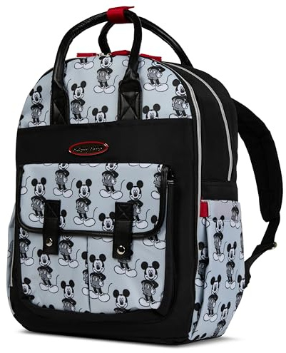 Disney Diaper Bag Backpack with Changing Pad Mickey Mouse – 16” Nylon Baby Bag for Parents, Insulated Bottle Holders, Multiple Storage Pockets