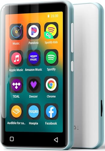 innioasis 16 GB MP3-Player mit Bluetooth und WLAN, MP3-Player, Apple Music, 4 Zoll Touchscreen, Android-Streaming, MP3, MP4-Player für Kinder Bläulich Weiß