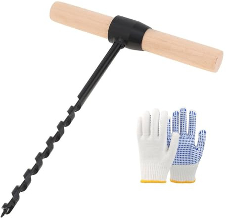 SOCOJE Bushcraft Hand Auger for Wood, 10x260mm | High carbon steel, self-tapping spiral, extended length, gloves & rod included