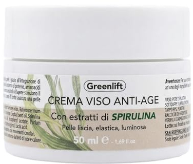 Anti-age-ansiktskräm med Spirulina extrakt – fuktgivande och närande behandling för slät och elastisk hud – lätt textur daglig användning – 50 ml