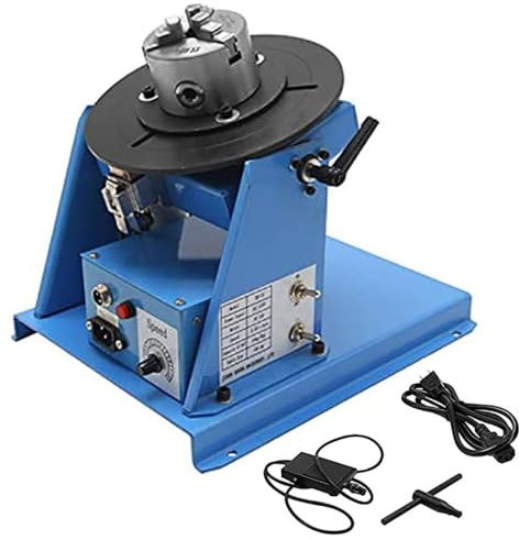 Piano Rotante per Saldatura Pesante, Inclinazione 0-90°, Velocità Regolabile 2-20 Giri/min con Interruttore a Pedale, Capacità 10Kg, Mandrino a 3 Ganasce (65Mm) per Tornio per Saldatura