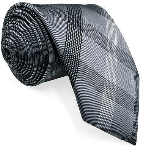 S1 Shlax & Wing Herren Krawatte, extra lang, kariert, Grau, 100 % Seide, 160 cm