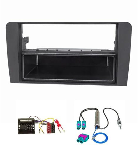 tomzz Audio 2403-048 Radioblende Set kompatibel mit Audi A3 8P 8PA schwarz mit Quadlockadapter ISO Doppel Fakra Antennenadapter Phantomeinspeisung DIN ISO Modelle mit Symphony Concert oder Chorus