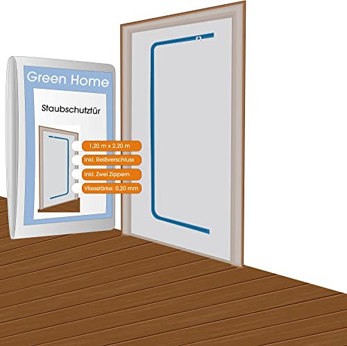 Green Home Porte Anti-Poussière avec Fermeture Éclair, Réutilisable, 1,10 x 2,20 m, Blanc – Idéal pour Travaux de Rénovation et Protection de Pièces