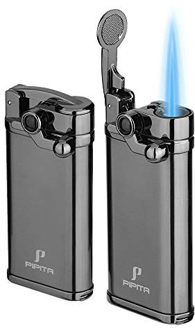 PIPITA 2 Stück Stabfeuerzeug Nachfüllbar Gas Feuerzeug aus Metall,Winddicht Sturmfeuerzeug mit Jetflamme,Nachfüllbar Feuerzeuges mit Locher (Butan Nicht im)