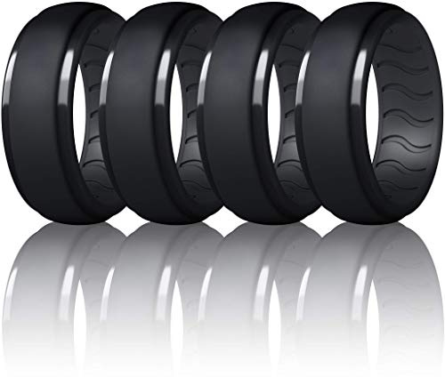Dookeh Atmungsaktiver Herren-Ehering aus Silikon, Gummi-Ringe für Männer, schwarz-blau, Camouflage-Verlobungsband, ideal für Workout, 1–4–7 Stück