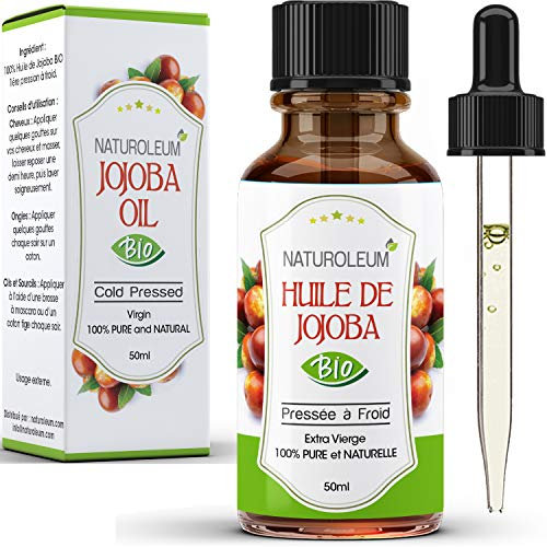 HUILE DE JOJOBA 100% BIO, pure et naturelle, pressée à froid, Extra Vierge - soin nourrissant pour la peau, visage, cheveux et barbe, vegan (50 ml)