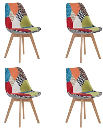 BenyLed Set di 4 Sedie da Pranzo Patchwork con Seduta Imbottita e Gambe in Legno, Ideali per Sala da Pranzo, Soggiorno, Camera da Letto, ecc., Rosso