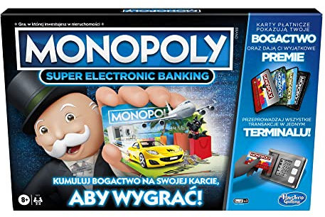 Monopoly Super Electronic Banking-Brettspiel | elektronischer Terminal; wählen Sie Ihre Belohnungen aus; Bargeldfrei; Näherungstechnologie; Altersgruppe: ab 8 Jahren, Sprache: Polnisch